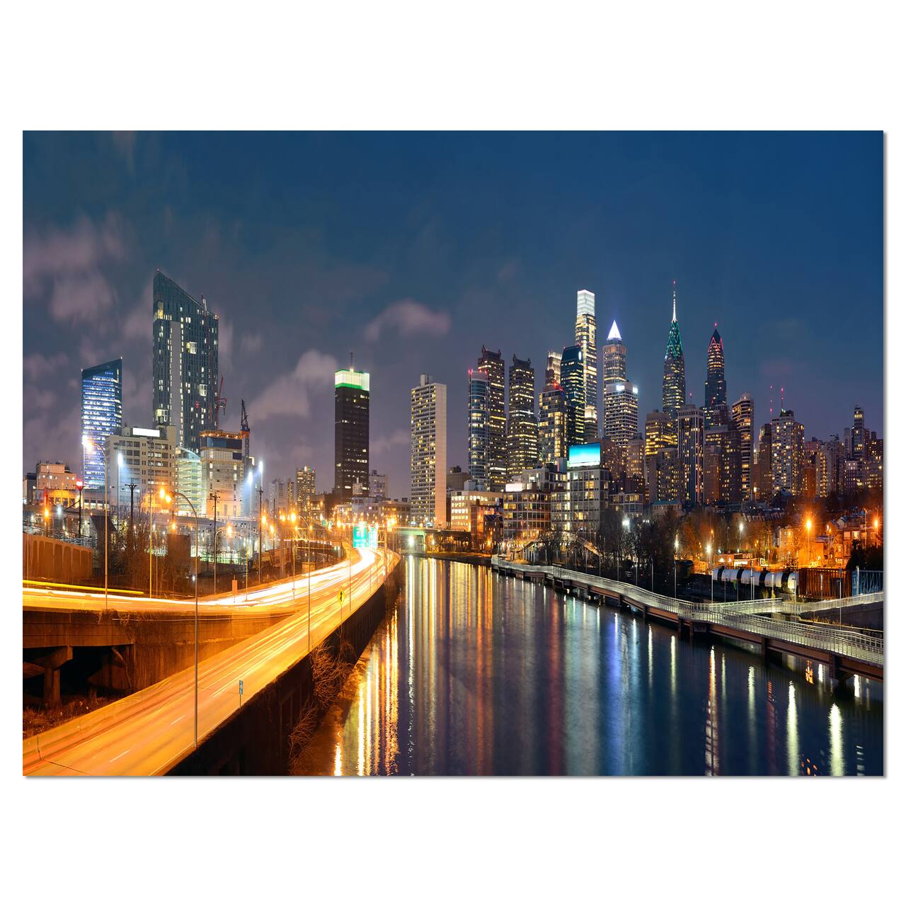 Designart - Philadelphia Skyline at Night - Cityscape Canvas Print